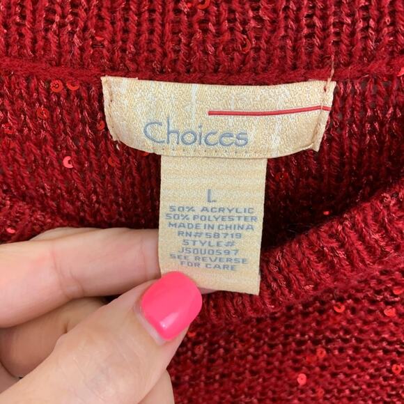 Vintage Red Sequin Crewneck Sweater Size L - Picture 2 of 3
